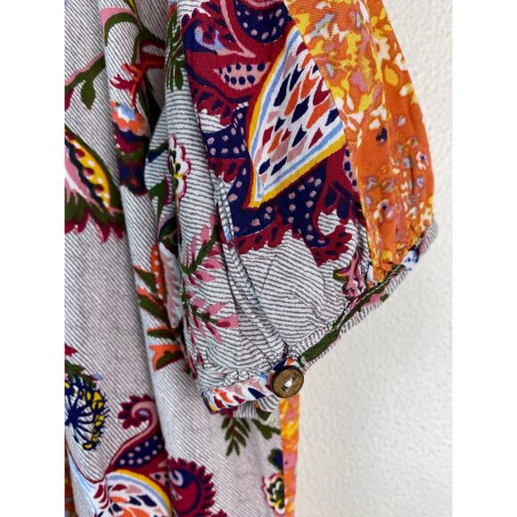 Caffe Marrakesh Size S Colorful Floral Paisley Pleated Peasant Top - Picture 2 of 7